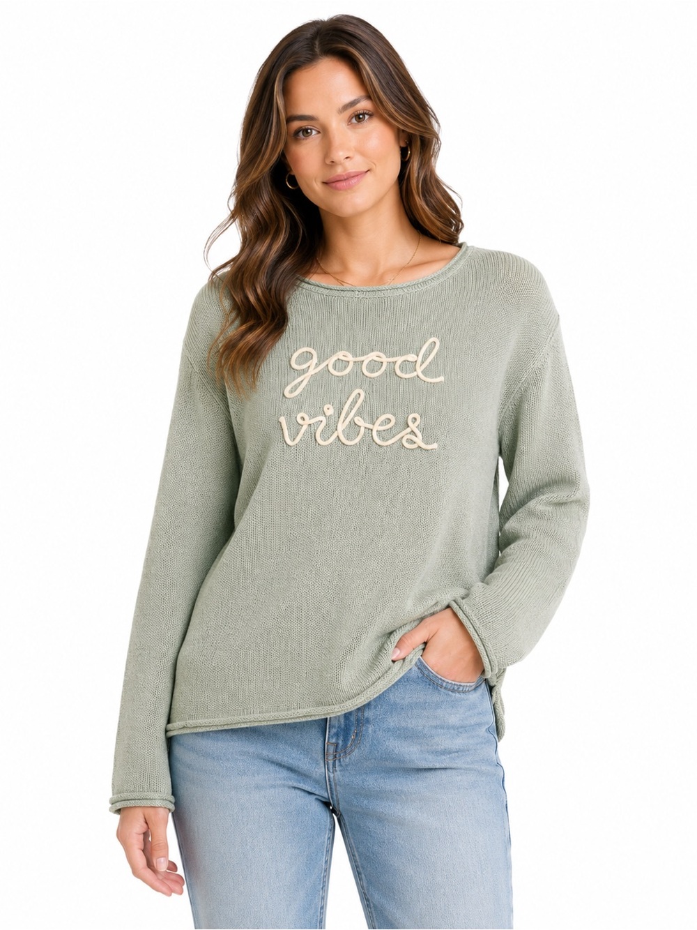 NWT Marled Size Medium Mint Green 'Goo Vibes'' Knit Sweater